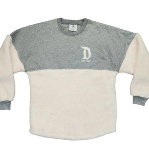 Rare Disneyland Resort Grey Sherpa plush fleece Spirit Jersey Spellout SZ Small